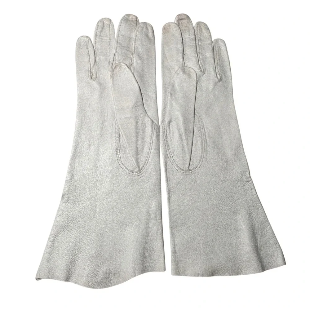 VTG Kid Leather Gloves White Guibert Freres Edeltan French Opera Gauntlet 6.5